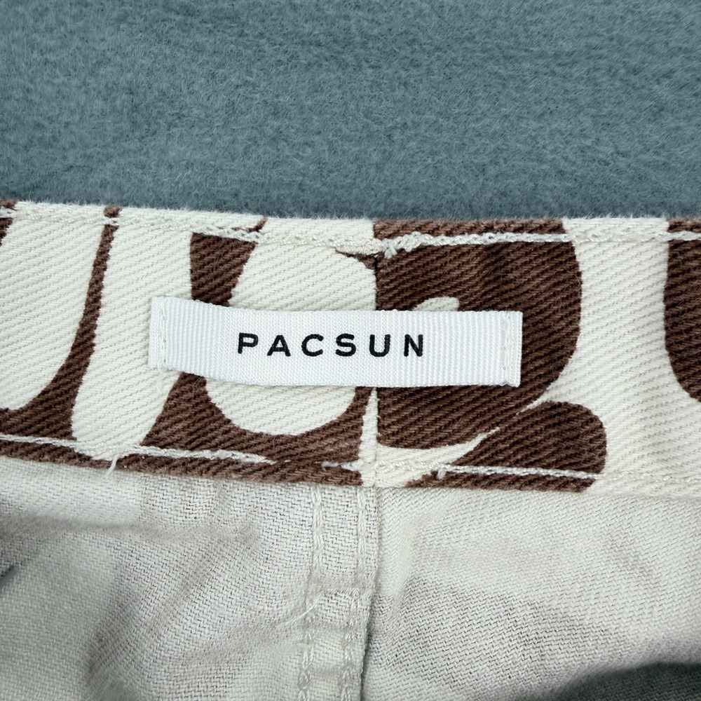 PacSun 25 Dad Jean Brown Graffiti Print High Waisted Straight Leg Button Fly - Picture 6 of 10